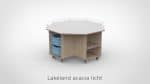 Kinder tafel met opberglades voor dagverblijven, licht hout en wit blad.